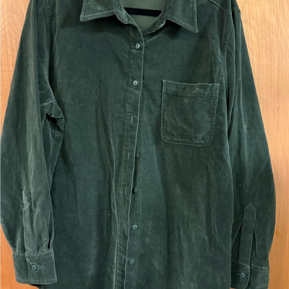 Ladies Vintage Dark Green 100% Cotton Velvet Look Shirt 18-20 XL/XXL